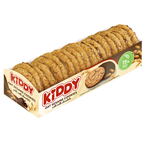 Avižiniai sausainiai KIDDY su sezamo sėklomis ir pienišku šokoladu, 210g